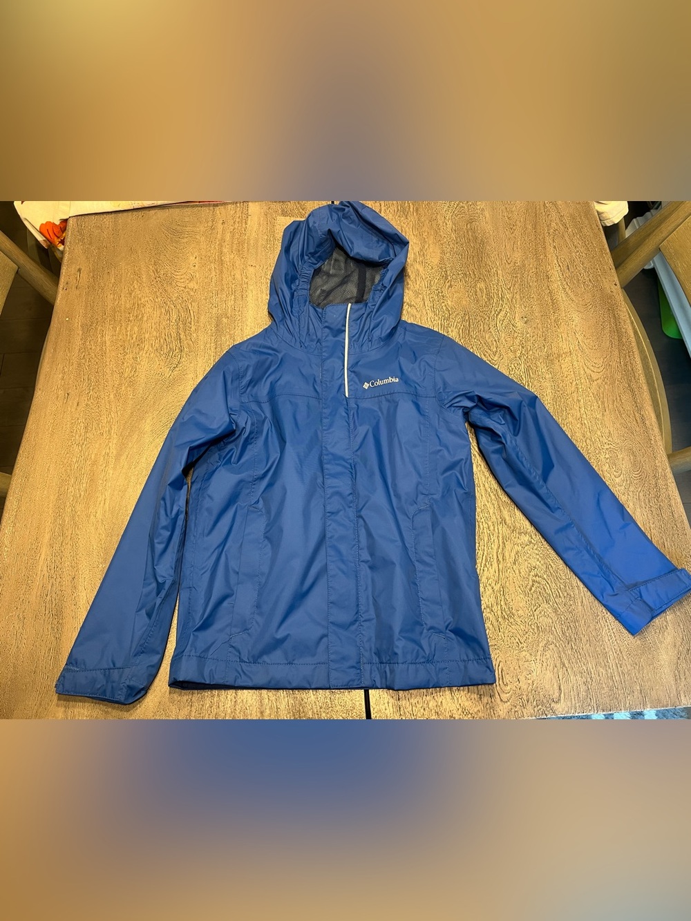 Columbia Kids Hooded Full Zip Windbreaker Jacket Blue XS 6/7 Mesh Lined